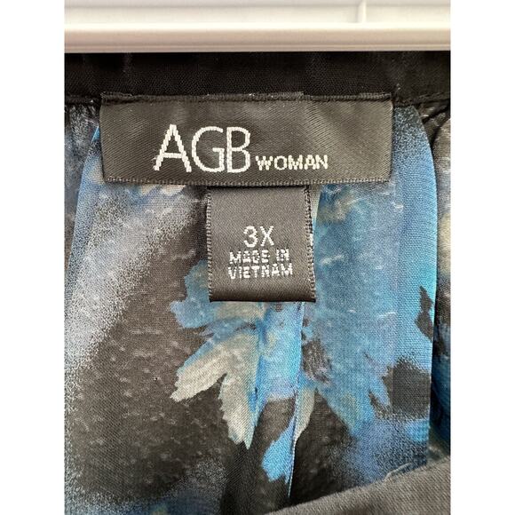 Womens AGB Blue Black Floral Sheer Henley Blouse Plus Size 3X - Picture 5 of 10